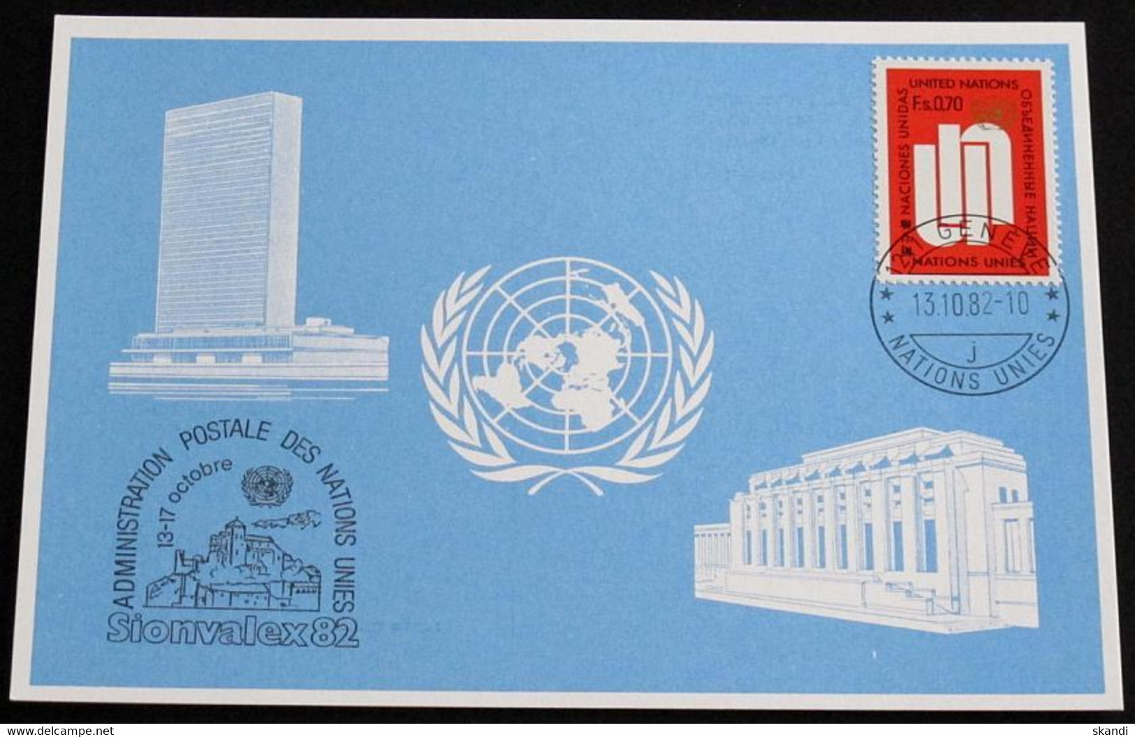 UNO GENF 1982 Mi-Nr. 115 Blaue Karte - Blue Card Mit Erinnerungsstempel SIONVALEX 82 SION - Lettres & Documents