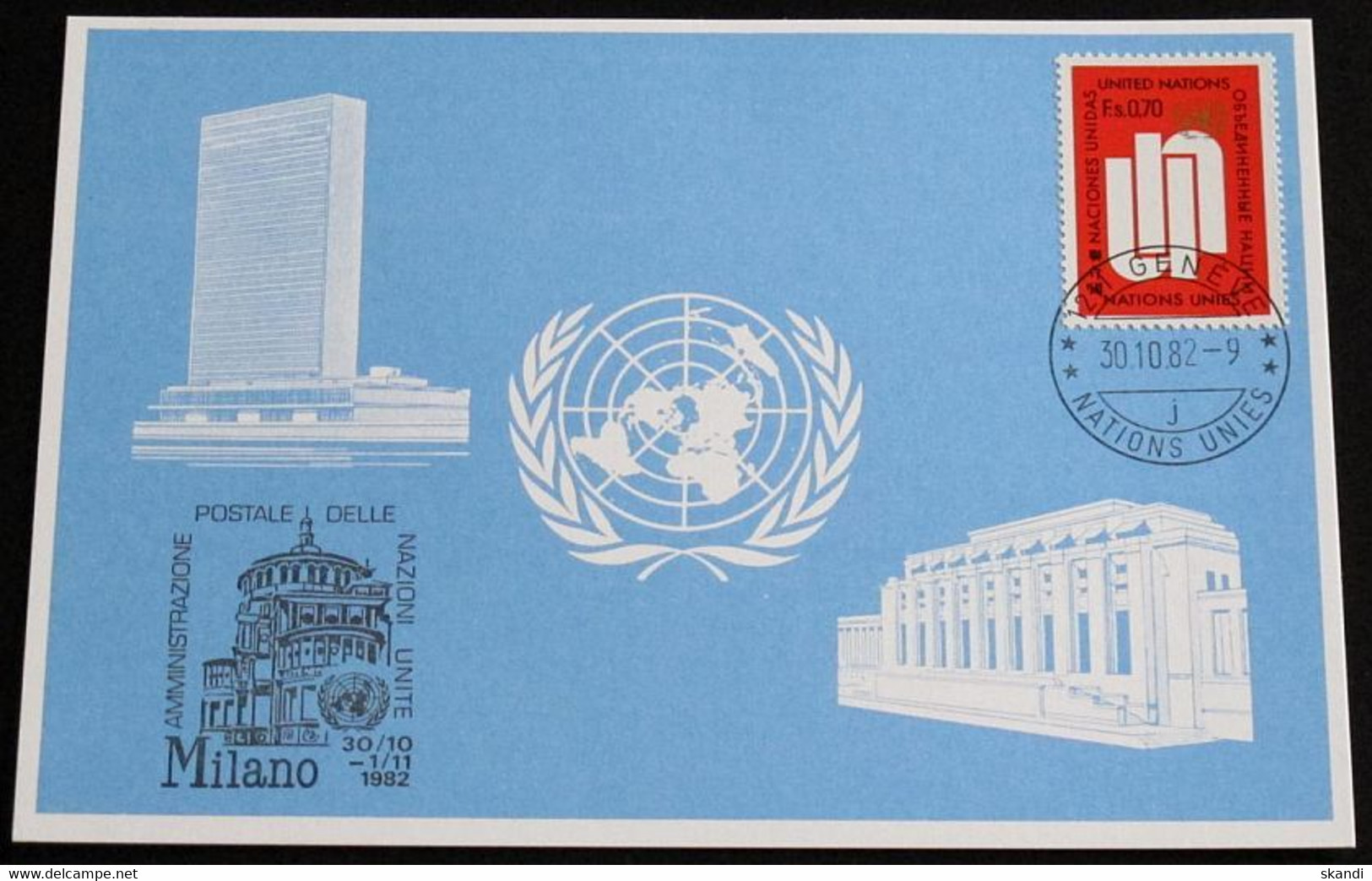 UNO GENF 1982 Mi-Nr. 116 Blaue Karte - Blue Card Mit Erinnerungsstempel MAILAND - Briefe U. Dokumente