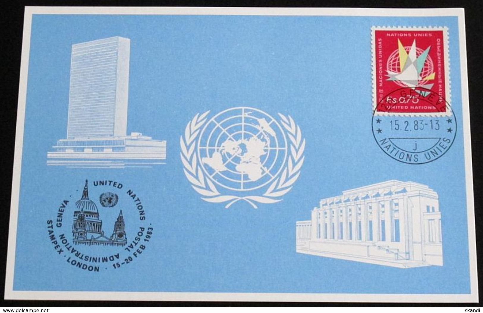 UNO GENF 1983 Mi-Nr. 119 Blaue Karte - Blue Card Mit Erinnerungsstempel STAMPEX LONDON - Brieven En Documenten