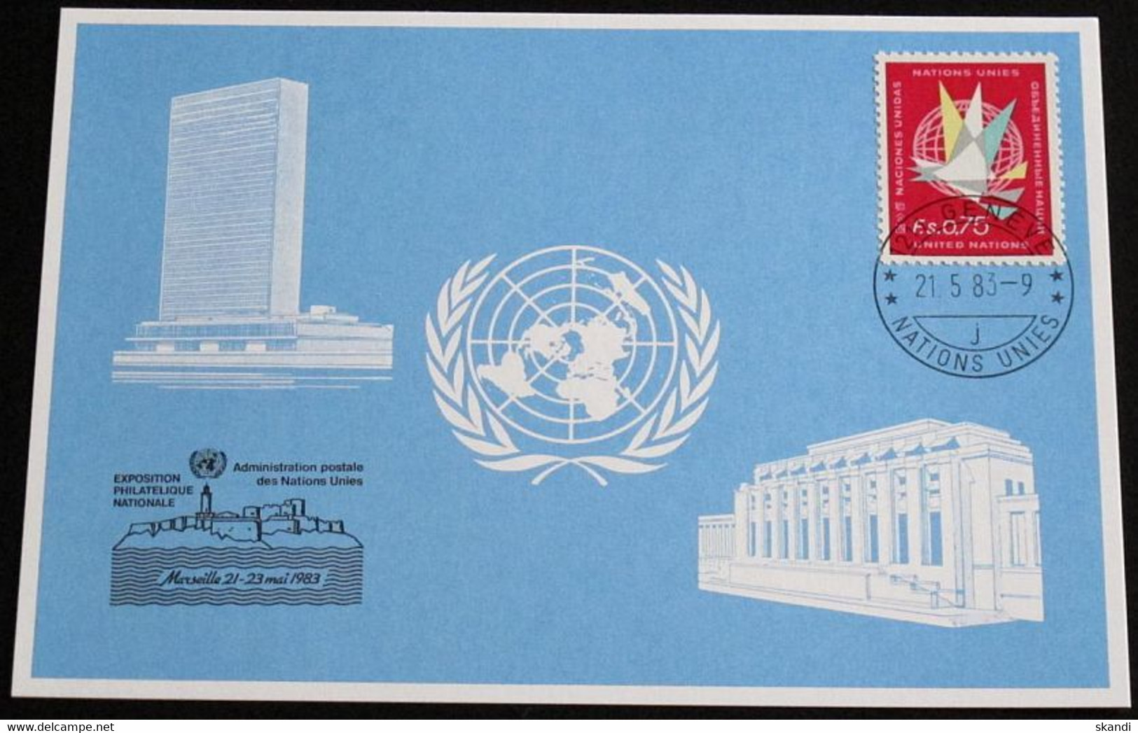 UNO GENF 1983 Mi-Nr. 122 Blaue Karte - Blue Card Mit Erinnerungsstempel MARSEILLE - Cartas & Documentos