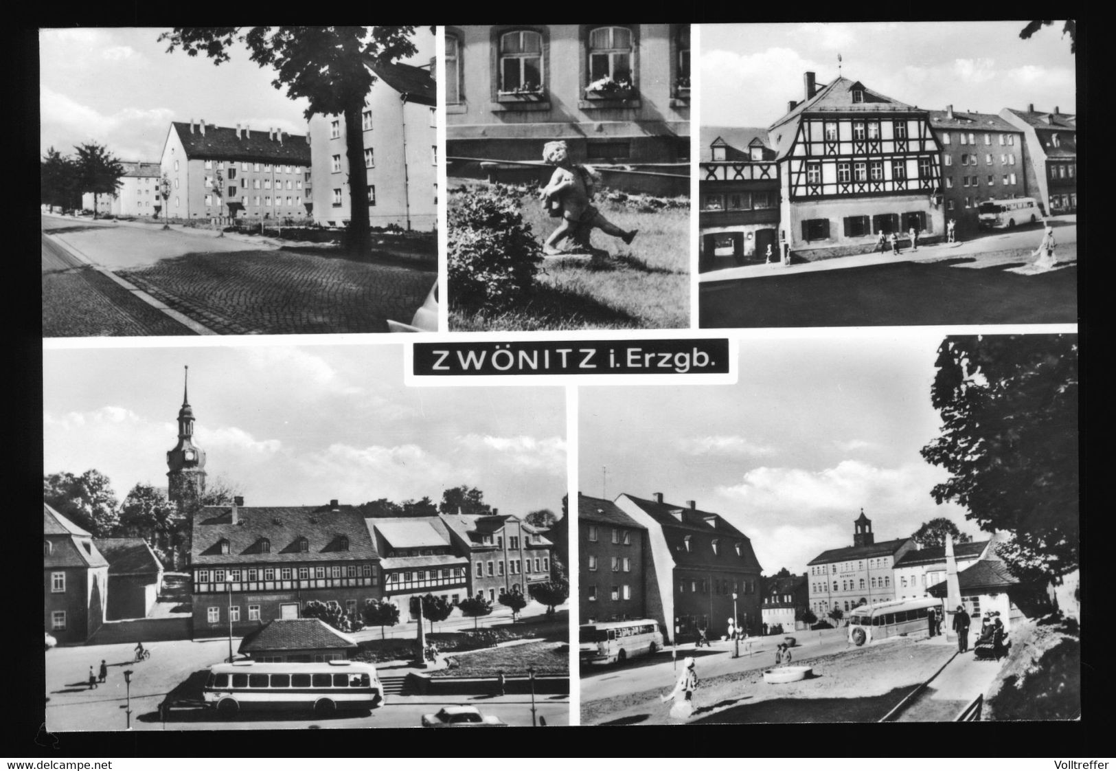 DDR Mehrbild AK Um 1978 Zwönitz Im Erzgebirge, Markt, Oldtimer Bus, Neubaugebiet - Zwönitz