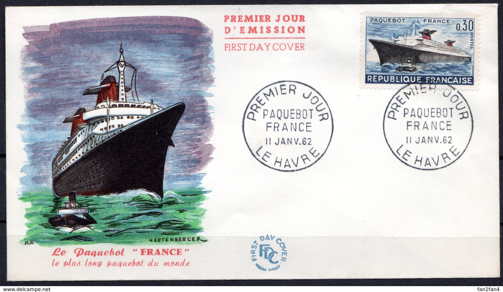 FDC FRANCE 1962 - N° 1325 - 11 Janvier 1962 - Le Paquebot "France" - 1960-1969