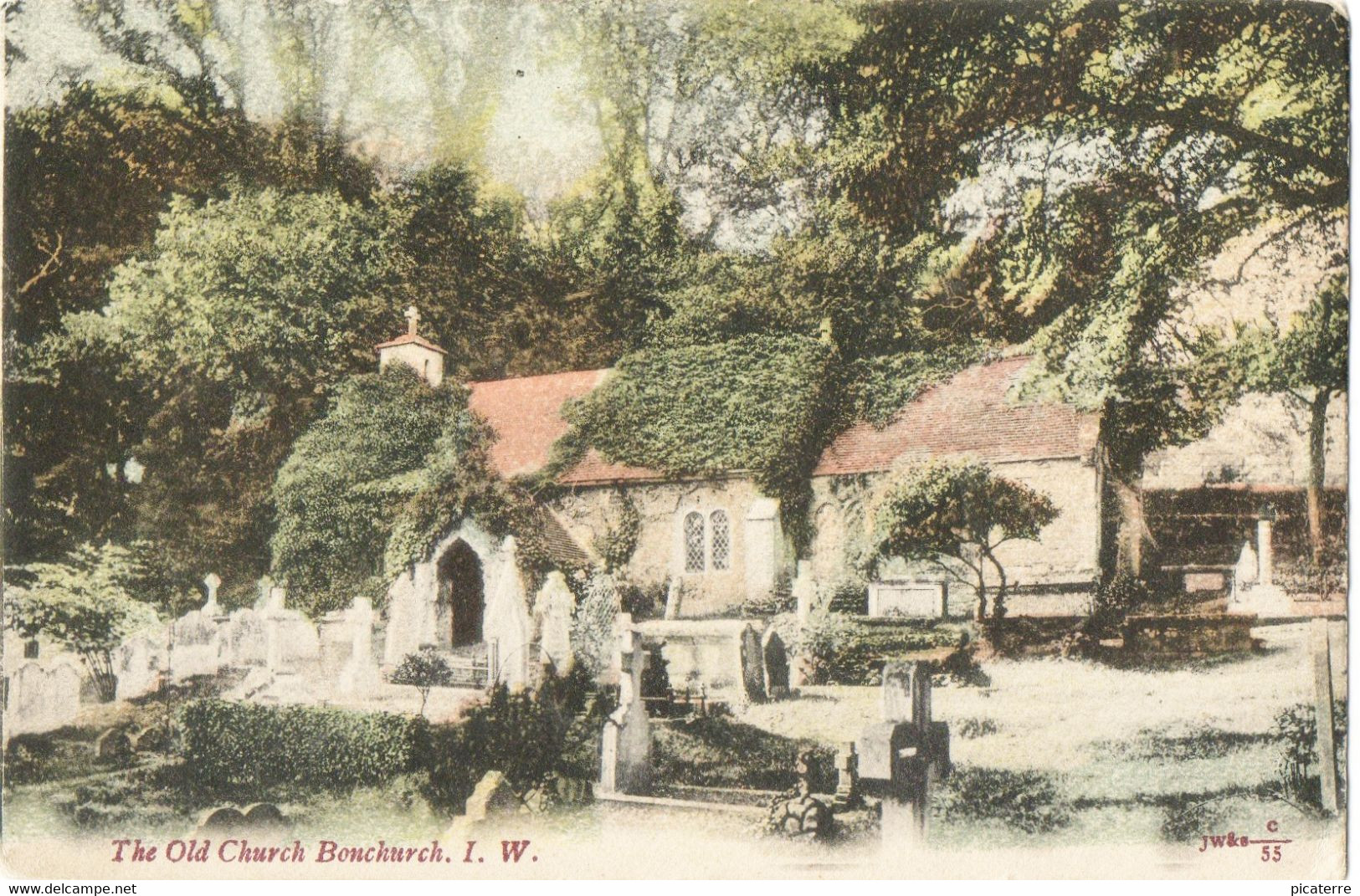 The Old Church, Bonchurch., I.O.W (JWS Card C 55)-Good Double Ring Postmark- Cowes 1 1903-Marcophilie - Cowes