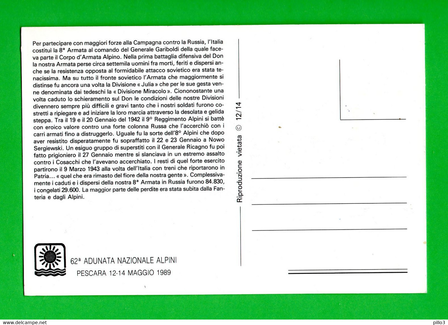 KOREA  Alla 62a Adunata Nazionale ALPINI - Pescara 12-14 Maggio  1989 - FDC