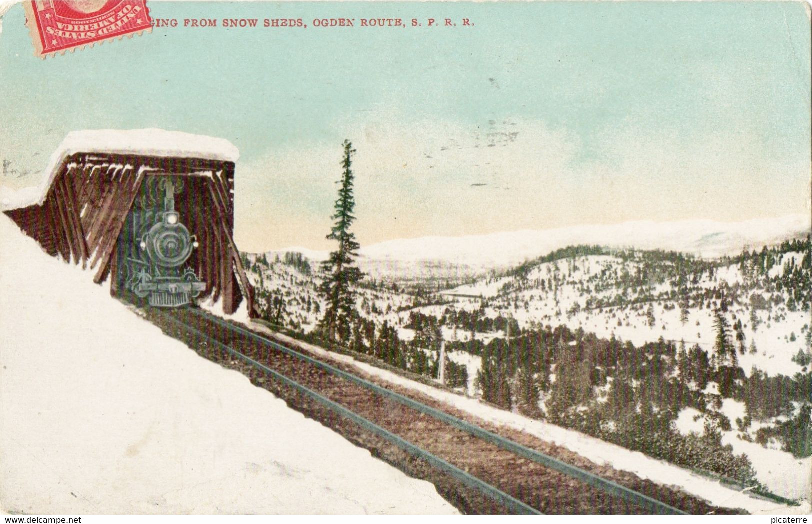 Utah,USA-Trains Emerge From Snow Sheds, Ogden Route S.P.R.R.(E.H.Mitchell-)Single Ring 1909 Postal Franking-Marcophilie - Ogden