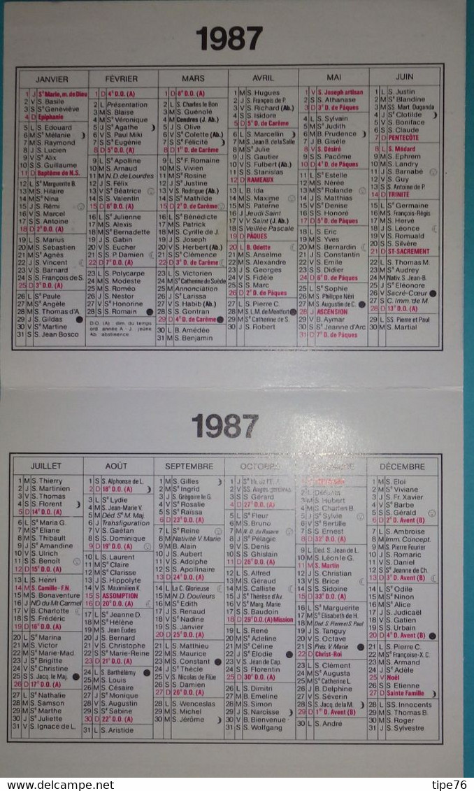 Petit Calendrier De Poche 1987 Oeuvre  Pontificale De Saint Pierre Apôtre  Pape - Small : 1981-90