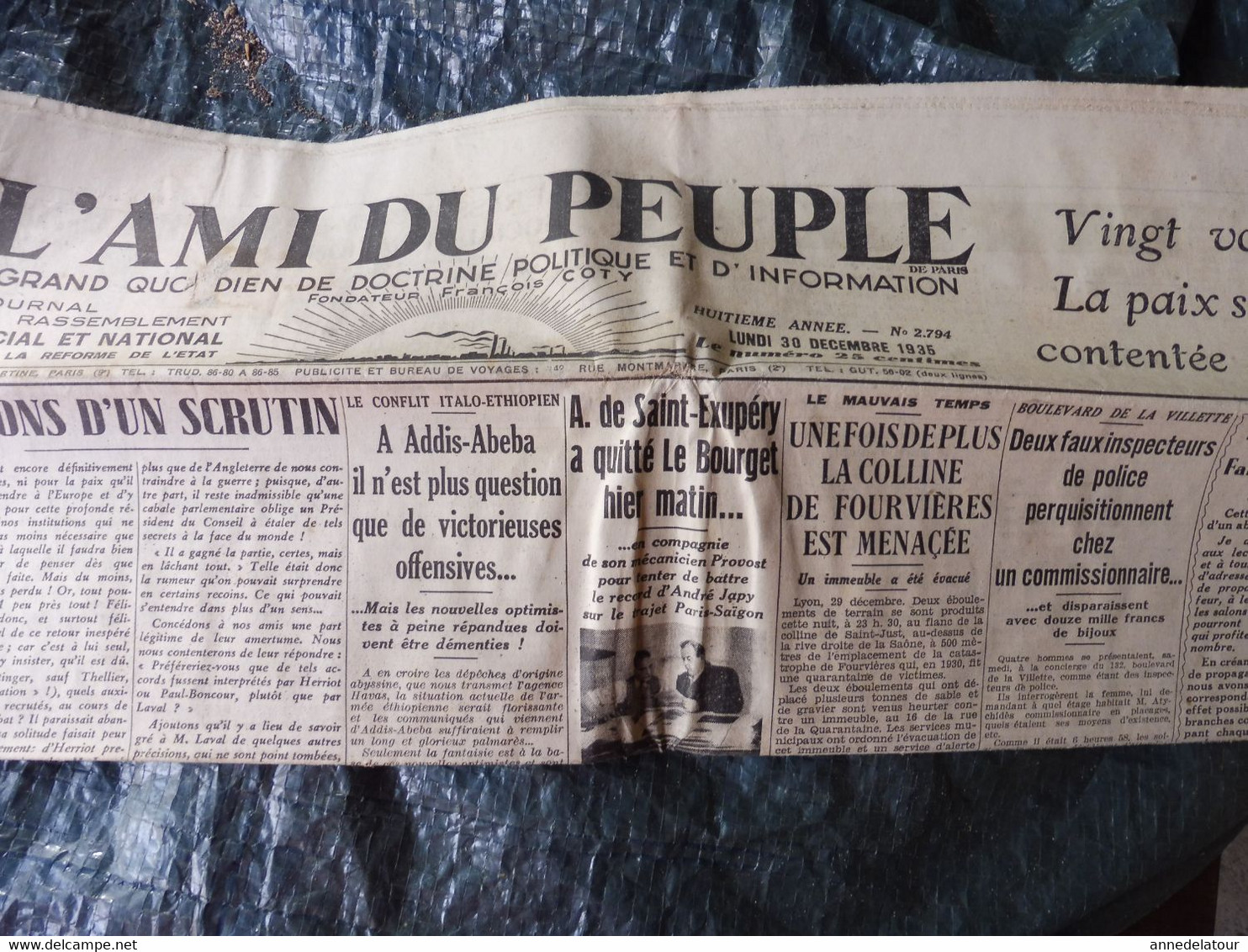 1935 L'AMI DU PEUPLE:  A. De Saint-Exupéry Et Provost Son Mécano ;Fourvières ;Gaby Morlay En Luge ;Scouts De France ;etc - General Issues