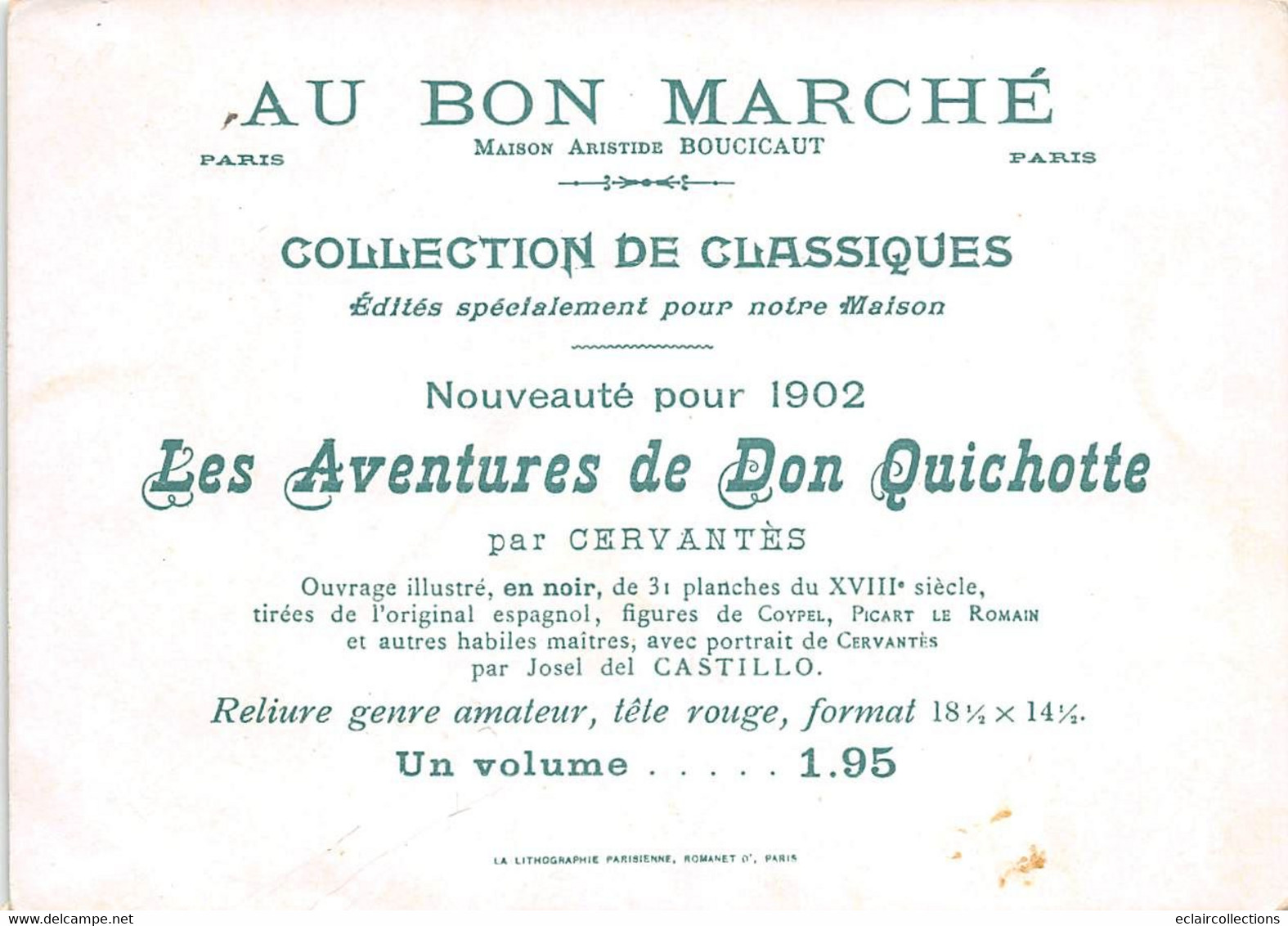 Image Chromo   16 X11.5 Cm  Au Bon Marché   Don Quichotte . Planche N° 2      (voir Scan) - Other & Unclassified
