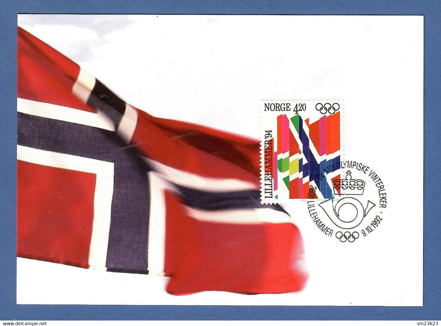 Norwegen / Norge 1992  Mi.Nr. 1106 , Olympische Winterspiele  Lillehammer - Maximum Card - Lillehammer 9.10.1992 - Cartoline Maximum