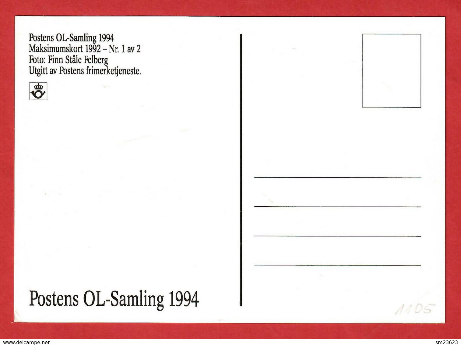 Norwegen / Norge 1992  Mi.Nr. 1105 , Olympische Winterspiele  Lillehammer - Maximum Card - Lillehammer 9.10.1992 - Tarjetas – Máximo