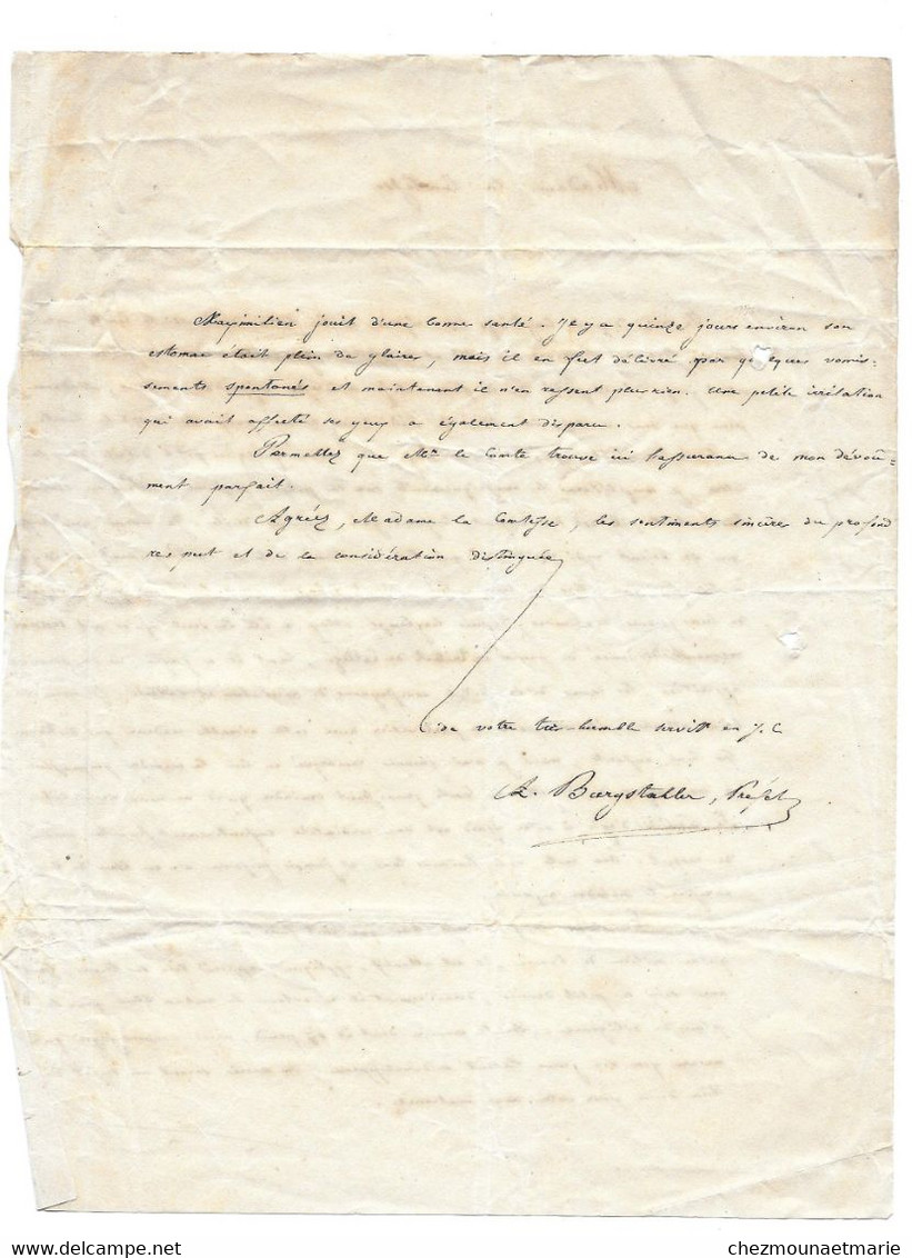 LETTRE A LA COMTESSE PAR ANTOINE BURGSTAHLER PREFET DES ETUDES CERTAINEMENT AU PENSIONNAT FRIBOURG EN SUISSE VERS 1837 - Historische Dokumente