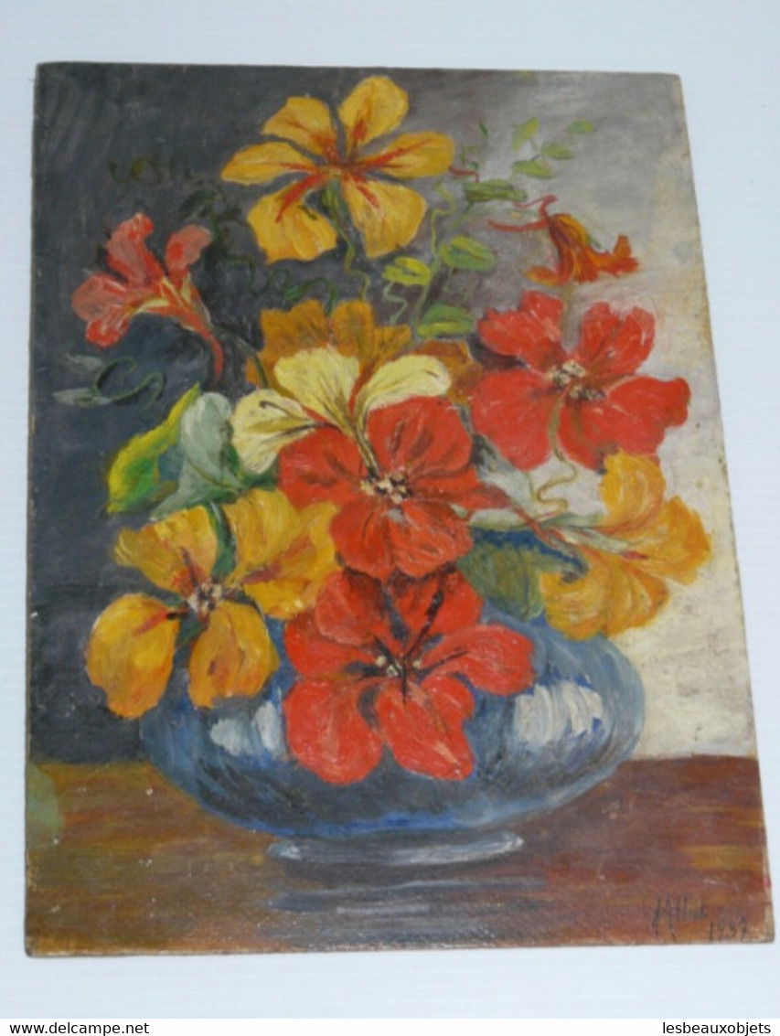 TABLEAU Sur CARTON NATURE MORTE AUX FLEURS A ALLIOT 1937 HSC NO TOILE XXe COLLECTION DECO VITRINE - Olii