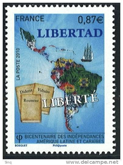 N° 4527 Indépendances Amérique Latine Valeur Faciale 0,87 € - Unused Stamps