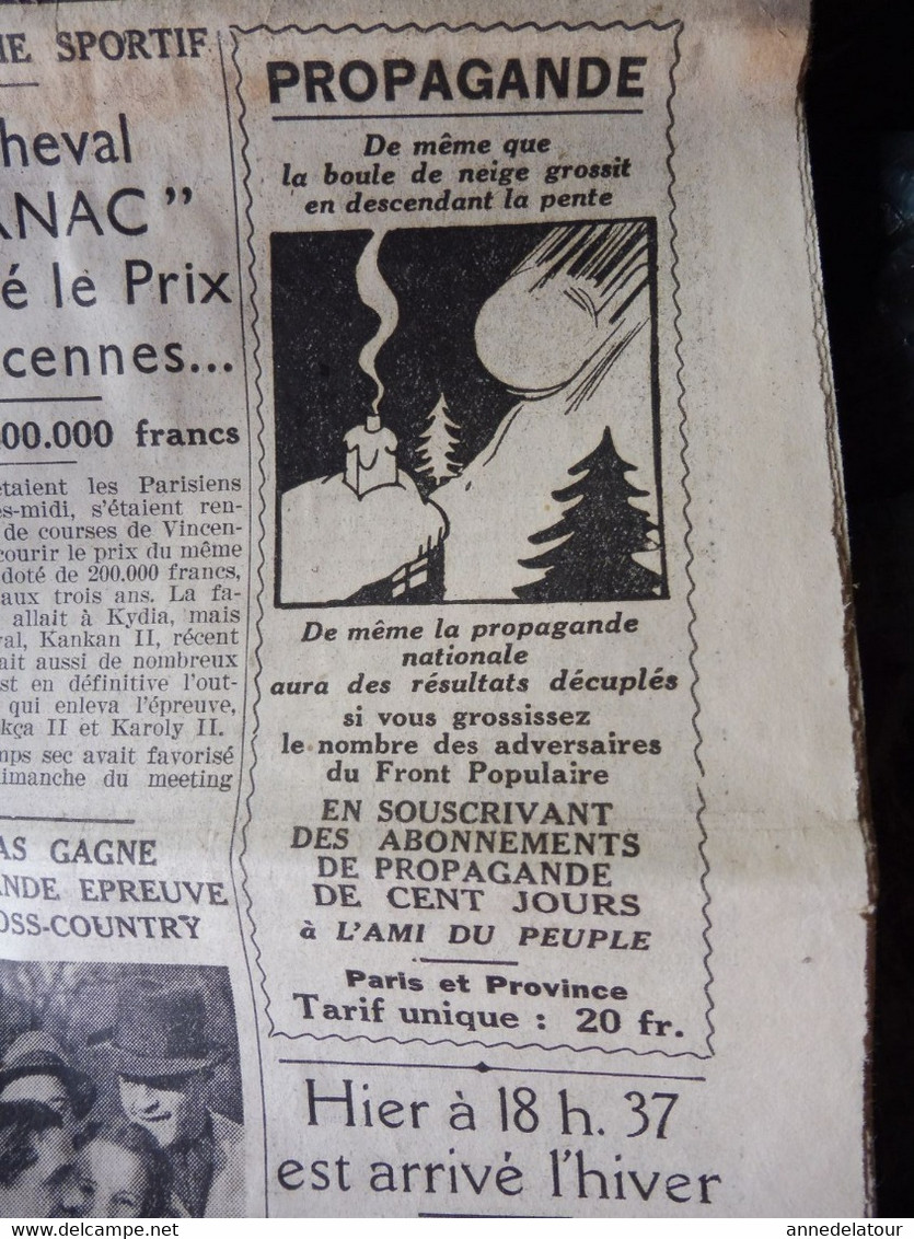 1935 L'AMI DU PEUPLE: Braves (Fargier, Barboux, Sudzinski, Hervé Jade,Yves Lableiz, Marier,Doucet et Geoffrion, Etc )