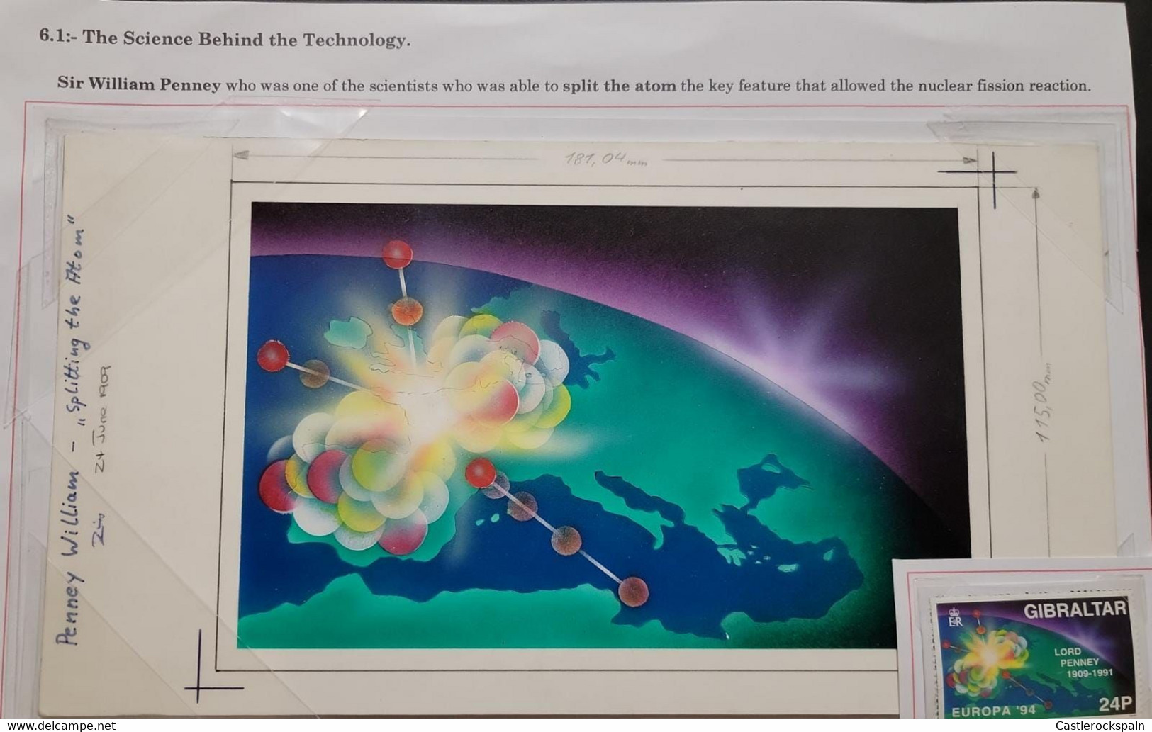 O) 1994 GIBRALTAR, ARTWORK, PROOF DESIGNE, ATOMS EXPLODING, CHEMISTRY,  LORD PENNEY, SCT 653 24p, XF - Variétés, Erreurs & Curiosités