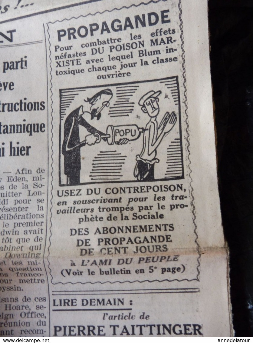 1935 L'AMI DU PEUPLE: Noirs Et Blancs, Tous Ont Le Sang Rouge; Propagande ; Jacques Doriot Désigne Les Complotistes; Etc - Allgemeine Literatur