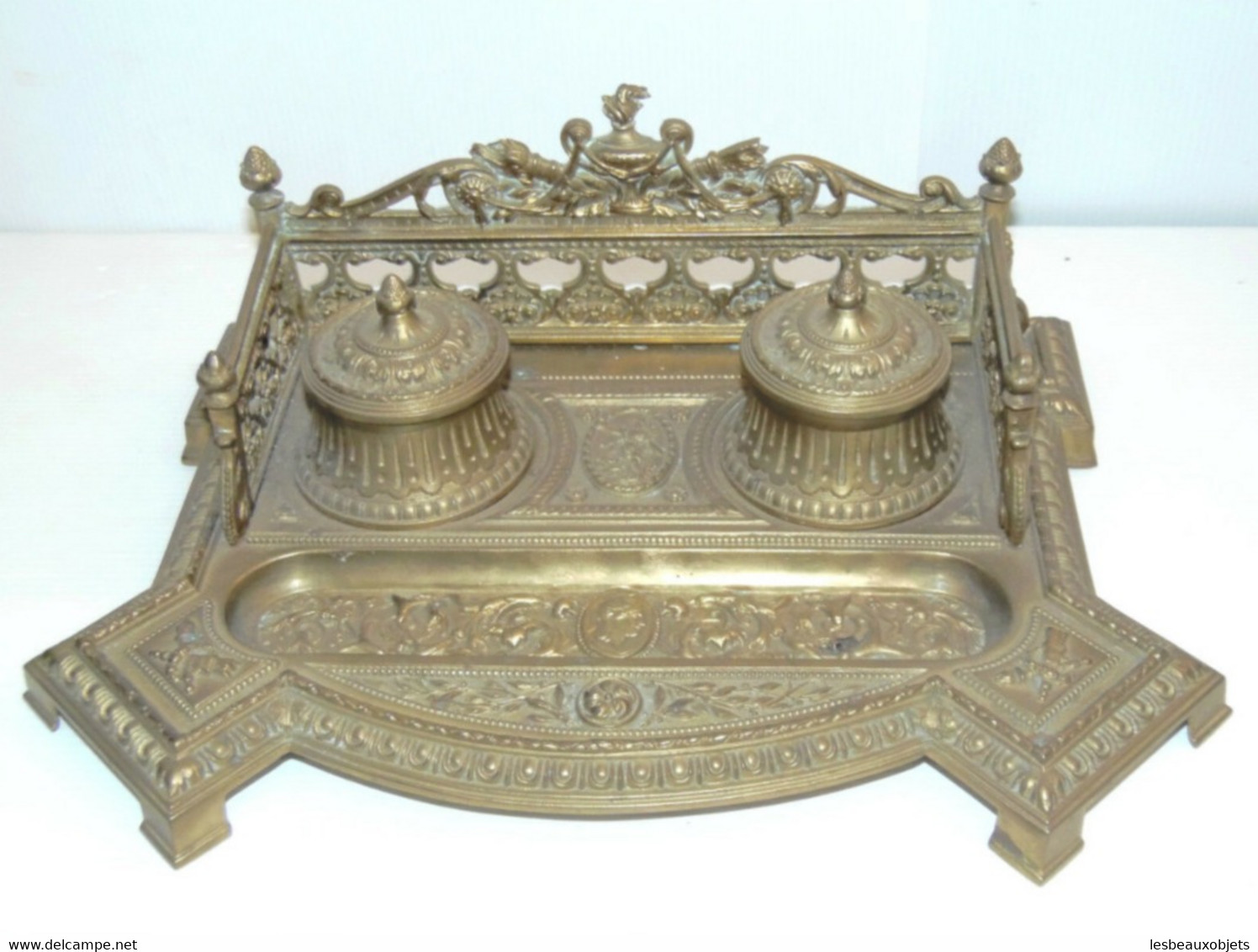 SUPERBE IMPORTANT ENCRIER De BUREAU XIXe En BRONZE Décor EMPIRE Manque Godets - Encriers