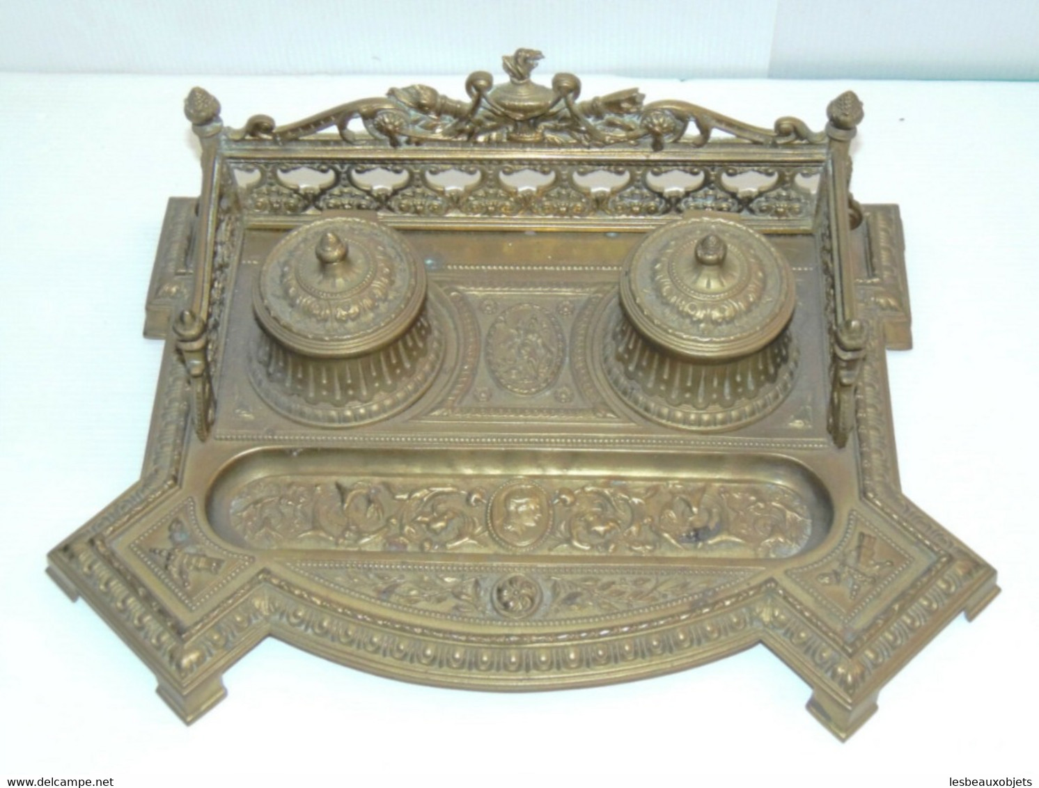 SUPERBE IMPORTANT ENCRIER De BUREAU XIXe En BRONZE Décor EMPIRE Manque Godets - Inkwells