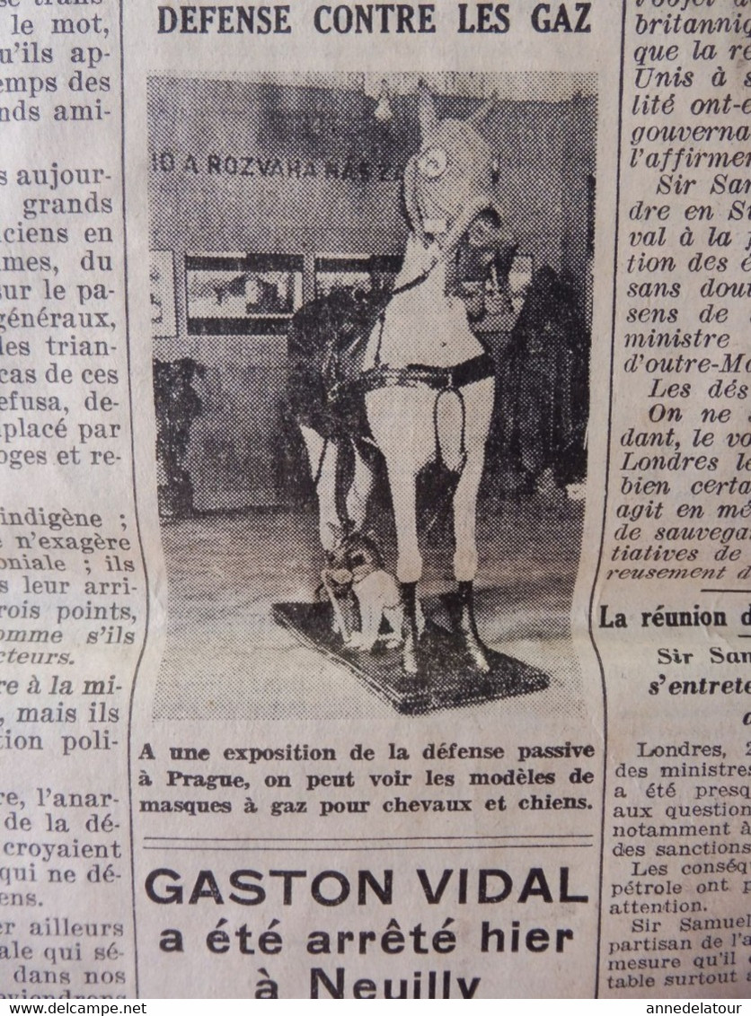 1935 L'AMI DU PEUPLE:  Masque à Gaz Pour Cheval Et Chien ; Les éclaireurs De L'armée Italienne ; Front Populaire ; Etc - Informations Générales
