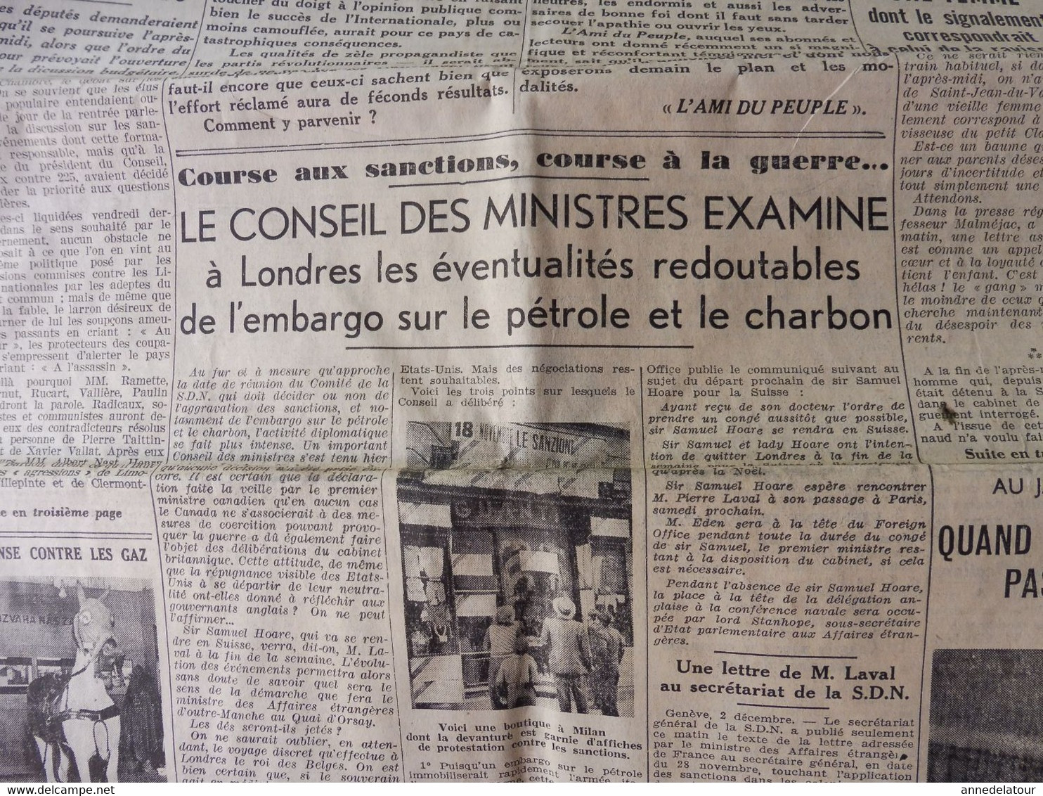 1935 L'AMI DU PEUPLE:  Masque à Gaz pour cheval et chien ; Les éclaireurs de l'armée italienne ; Front populaire ; etc