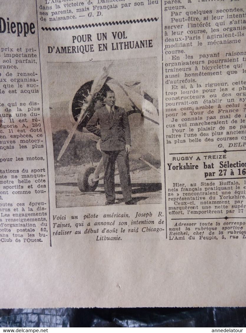 1934 L'AMI DU PEUPLE:  Les sauveteurs de la mer à l'honneur ;Manifestation hitlérienne ; IVe circuit auto-moto à Dieppe