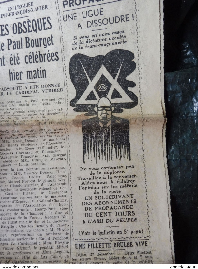 1935 L'AMI DU PEUPLE: Exposition Gustave Courbet à Zurich ;Réaction populaire en Chine contre l'expansion japonaise; etc