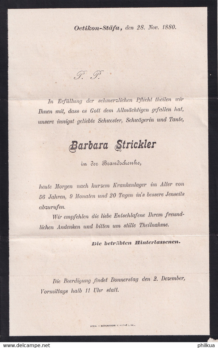 37 Trauerbrief Gelaufen Von STÄFA Nach BUBIKON - Cartas & Documentos