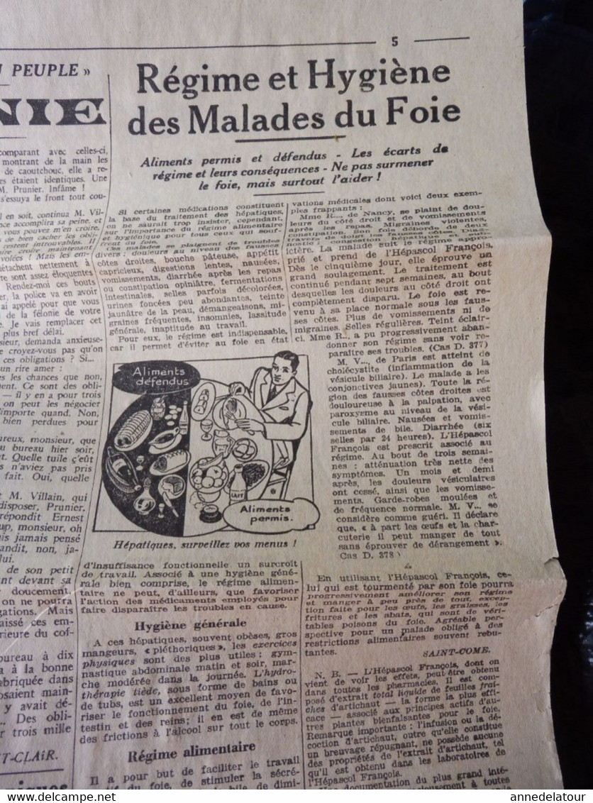 1935 L'AMI DU PEUPLE:Régime Et Hygiène Du Foie ;Terrible Accident D'avion à Croydon ;Guérir Par Sympathicothérapie ; Etc - General Issues