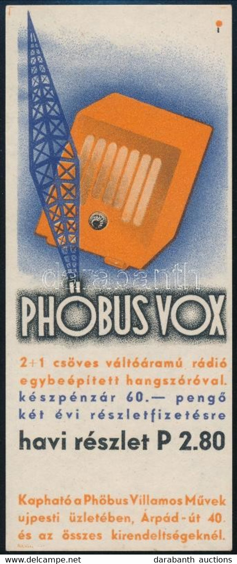 Phöbus Vox Rádióreklám (Phöbus Villamos Művek) Számolócédula - Reclame