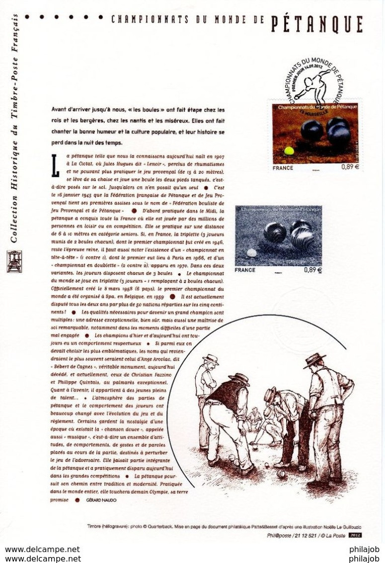 " LA PETANQUE " Sur Document Philatélique Officiel De 2012  N° YT 4684. Parfait état. DPO - Petanca