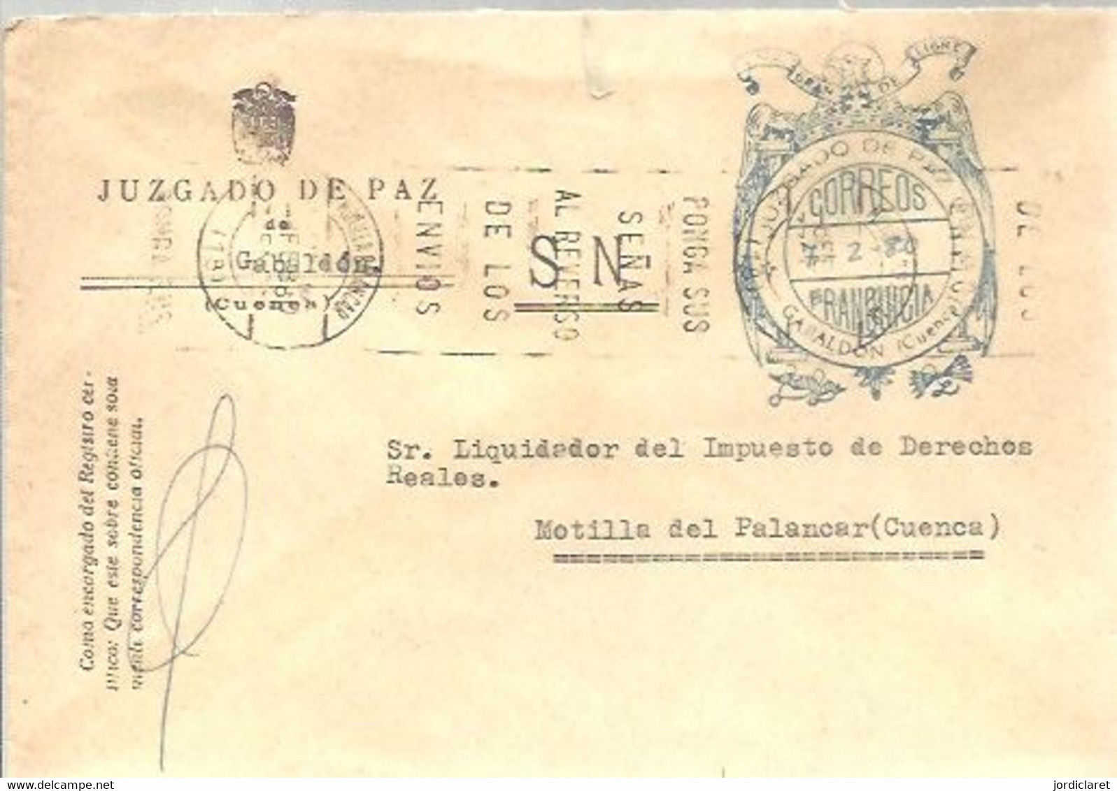 JUZGADO DE PAZ  GABALDON CUENCA  1980 - Franchise Postale