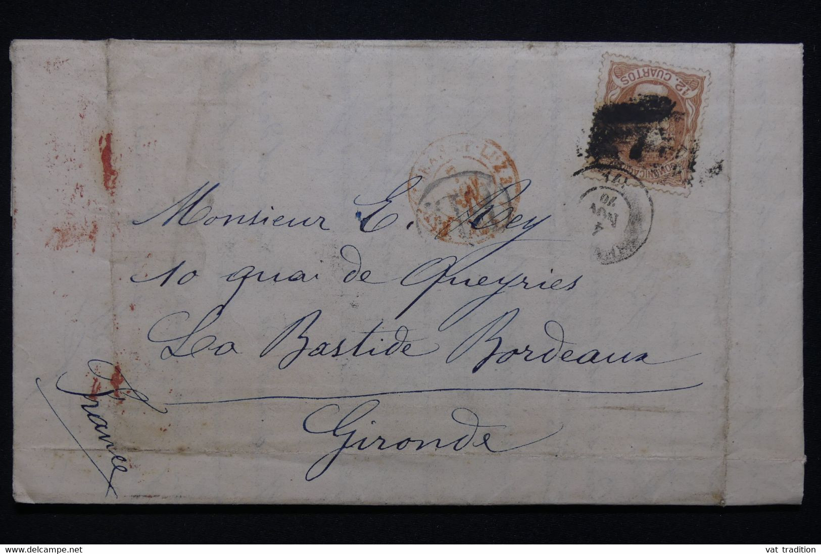 ESPAGNE - Lettre Pour La France En 1870, Affranchissement Allégorique De L'Espagne - Période Régence - L 102946 - Covers & Documents