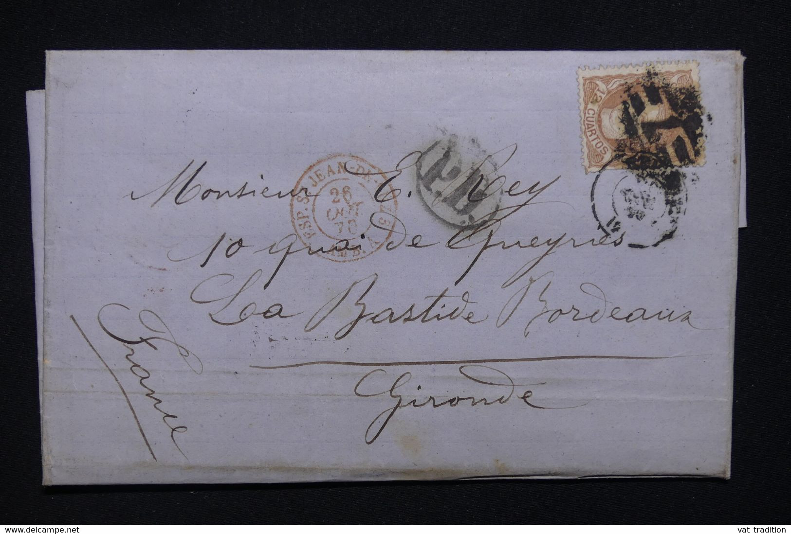 ESPAGNE - Lettre Pour La France En 1870, Affranchissement Allégorique De L'Espagne - Période Régence - L 102948 - Covers & Documents