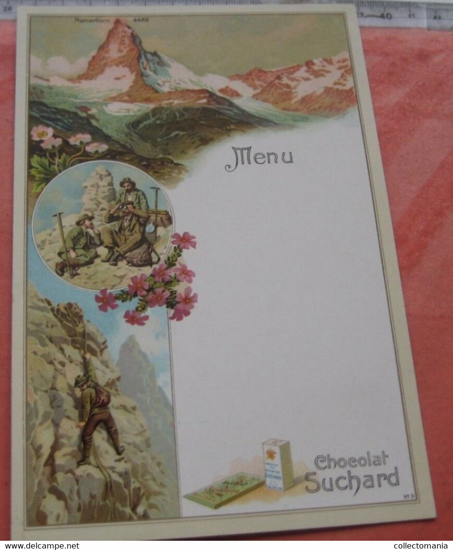 SUCHARD Menus11 Second Part A, 6 Chromos 1-6, C1902 Bergen Mountain Climbing Montagne Guides SUISSE Chocolat Tres Bien - Suchard