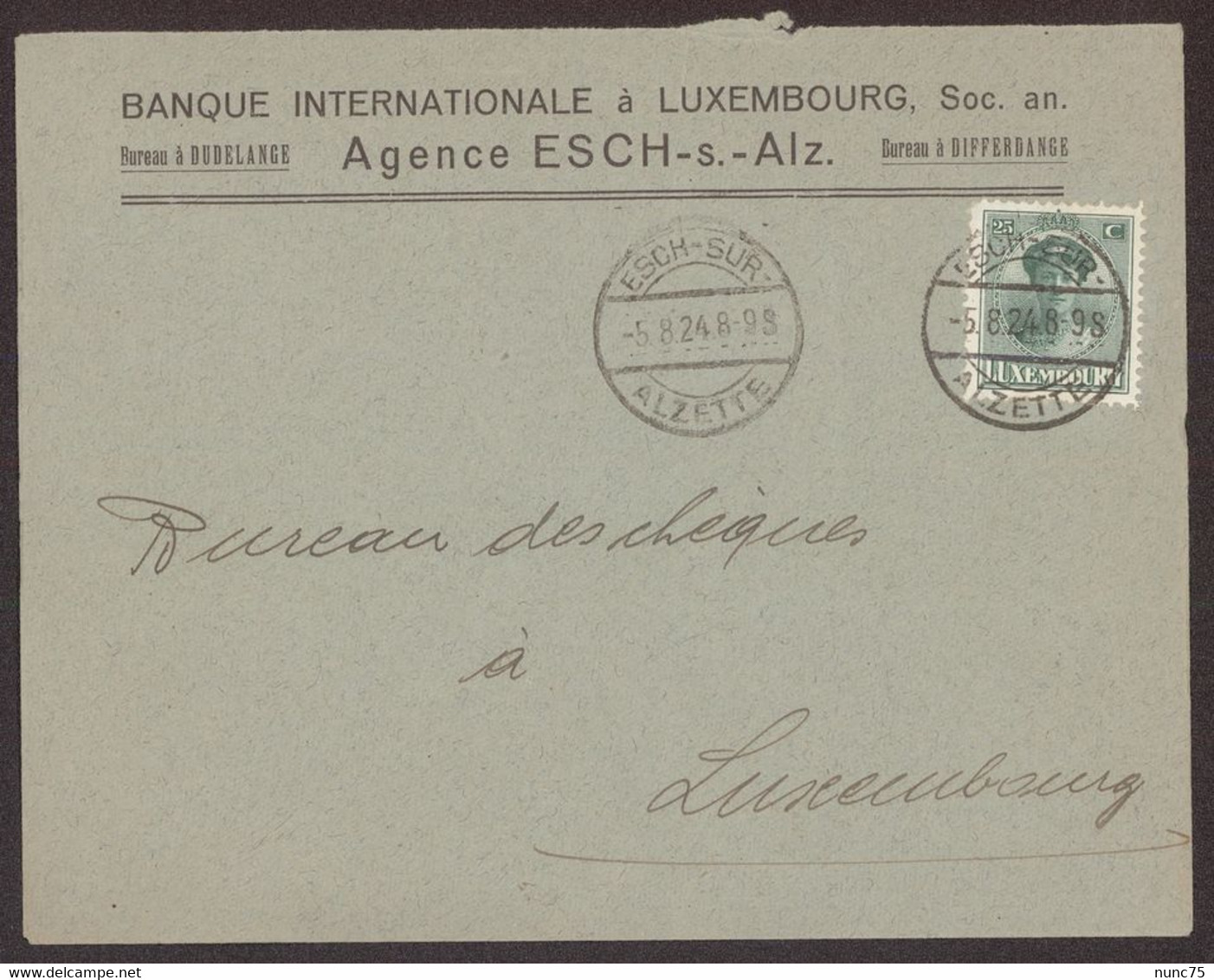 Facture / Enveloppe Ancienne ESCH SUR ALZETTE Luxembourg BIL  1924  Bank  Banque - Luxembourg