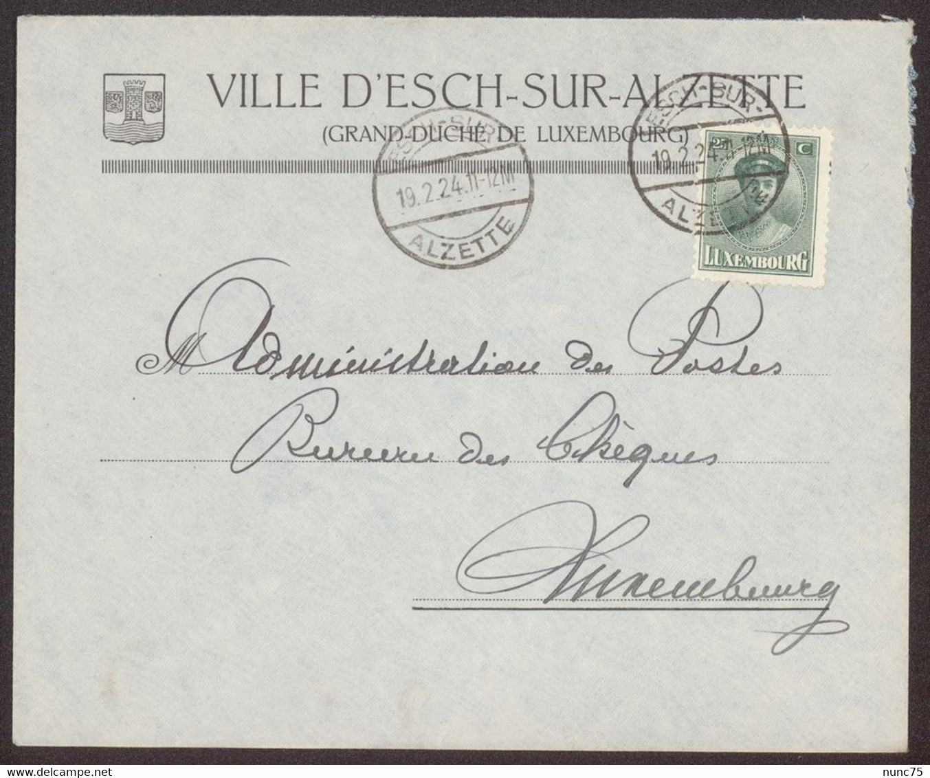 Facture / Enveloppe Ancienne ESCH SUR ALZETTE Luxembourg  VILLE D'ESCH  1924 - Luxembourg