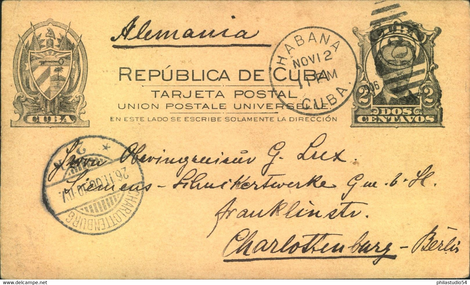 1906, 2 Cent. Stationery Card From HABANA To Berlin-Charlottenburg - Autres & Non Classés