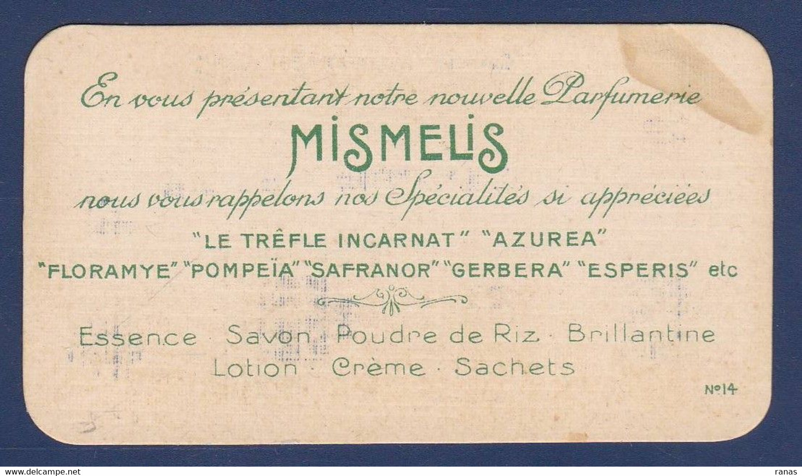 Parfum Carte Parfumée MISMELIS Piver Voir Dos - Oud (tot 1960)