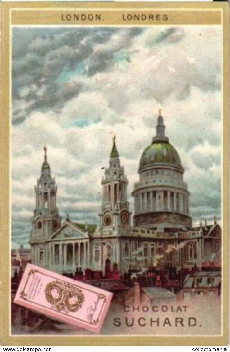 6 Chromo Litho Cards Chocolate SUCHARD Set 62A  Litho Cards Chocolate SUCHARD C1898 Chocolate Suisse, Famous  Buildings - Suchard