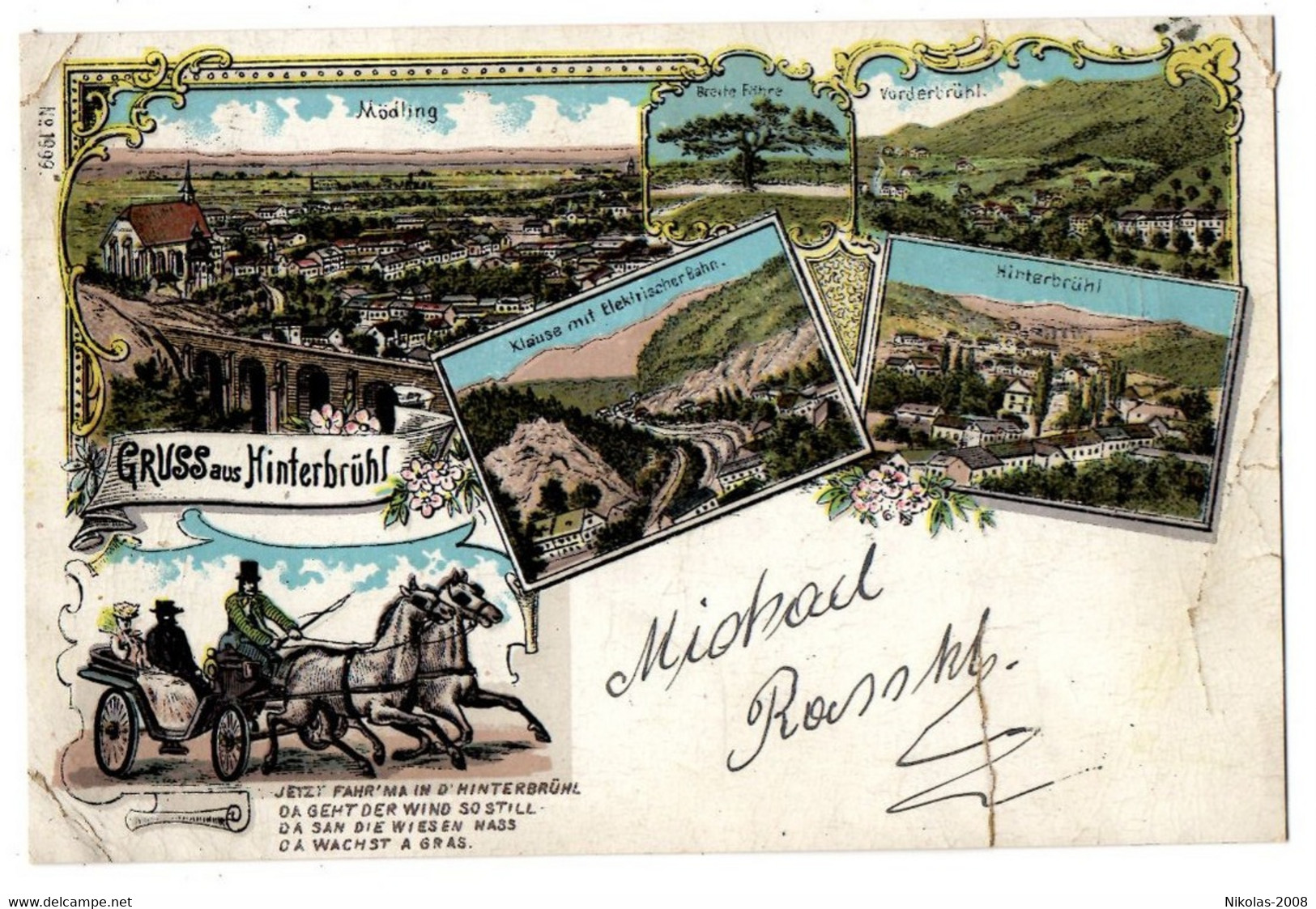 Litho Österreich: Gruss Aus Hinterbrühl , 6 Bilder, Gel. 13.8.1910 - Other & Unclassified