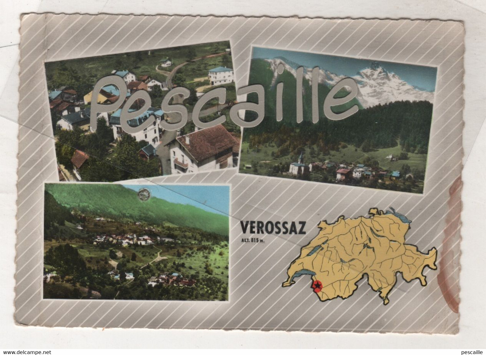 VS VALAIS - CP COLORISEE MULTIVUES VEROSSAZ + CARTE GEO - SERVICE AERIEN PERROCHET LAUSANNE - ECRITE EN 1965 - Vérossaz