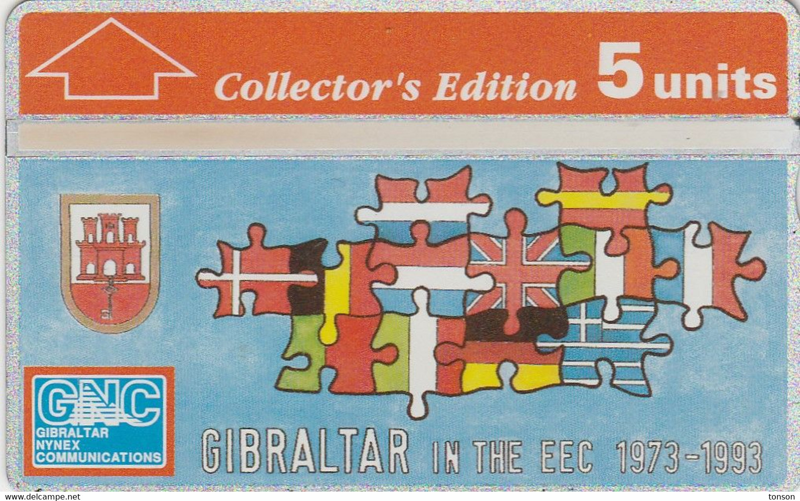 Gibraltar, GIB-31, 20 Years Of Gibraltar In The Eec Collectors Ed, Flags, 5u.  Mint, 2 Scans. - Gibilterra