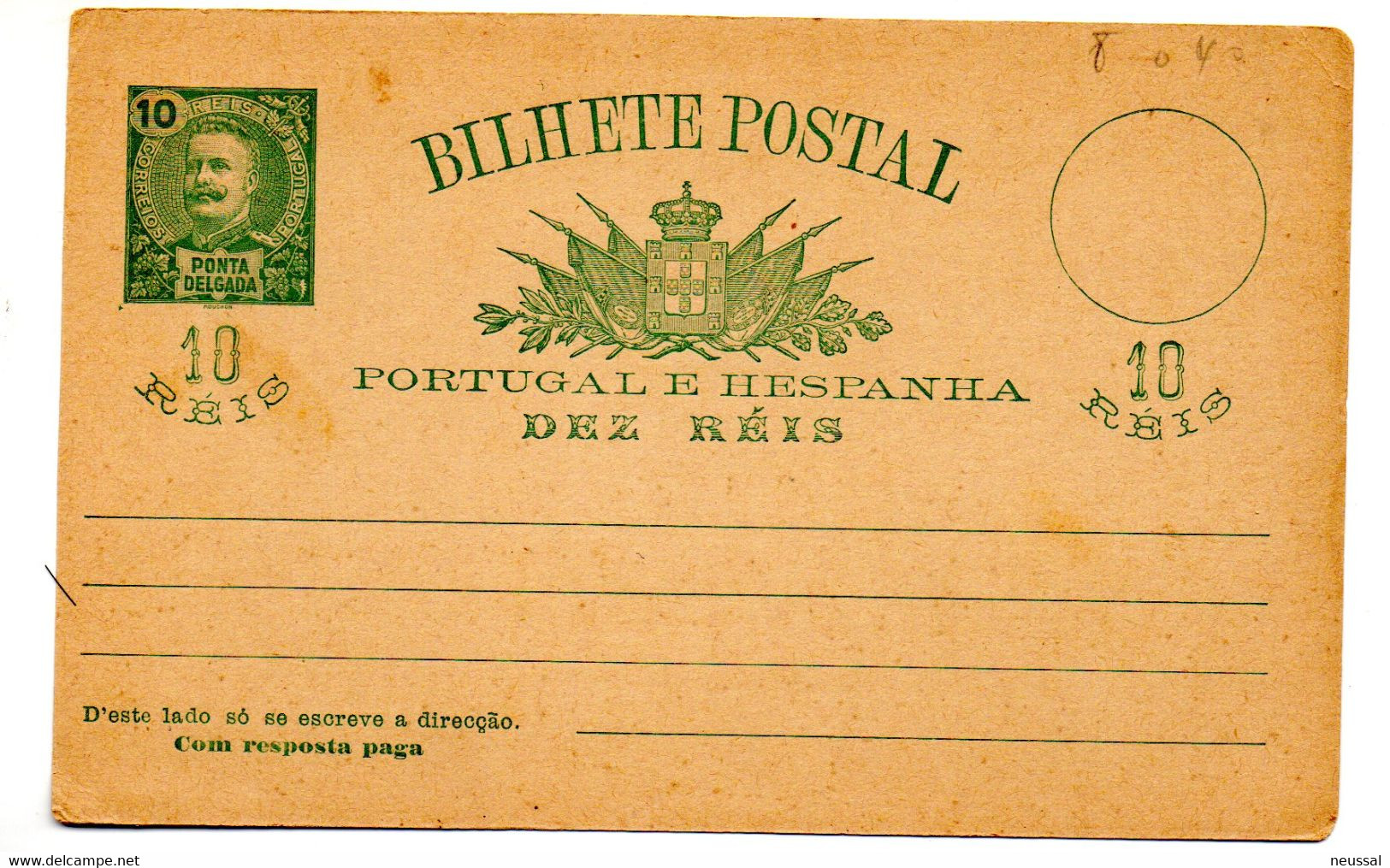 Tarjeta Postal De Ponta Delgada 10 Reis - Ponta Delgada