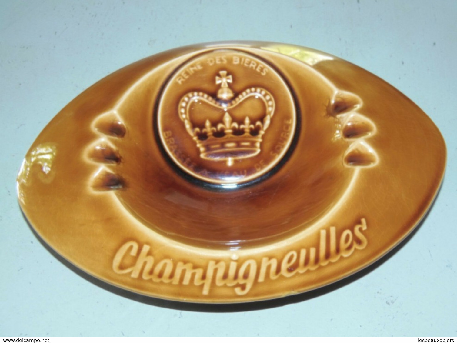 JOLI ANCIEN GROS CENDRIER PUBLICITE BIERES CHAMPIGNEULLES SARREGUEMINES Bistrot Café Déco Collection Vitrine - Porcelana