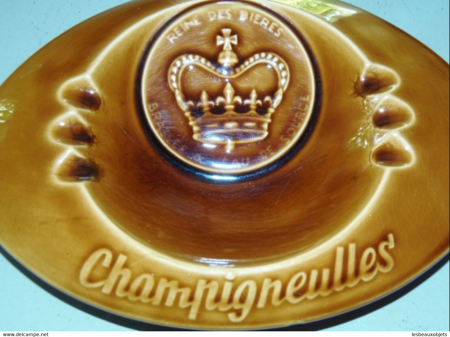 JOLI ANCIEN GROS CENDRIER PUBLICITE BIERES CHAMPIGNEULLES SARREGUEMINES Bistrot Café Déco Collection Vitrine - Porcellana