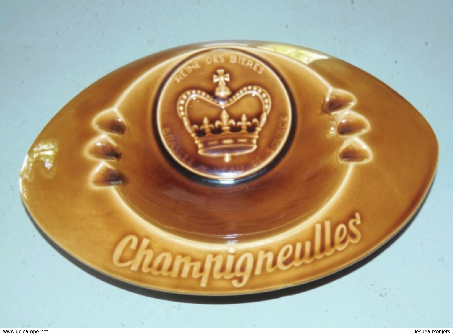 JOLI ANCIEN GROS CENDRIER PUBLICITE BIERES CHAMPIGNEULLES SARREGUEMINES bistrot café déco collection vitrine