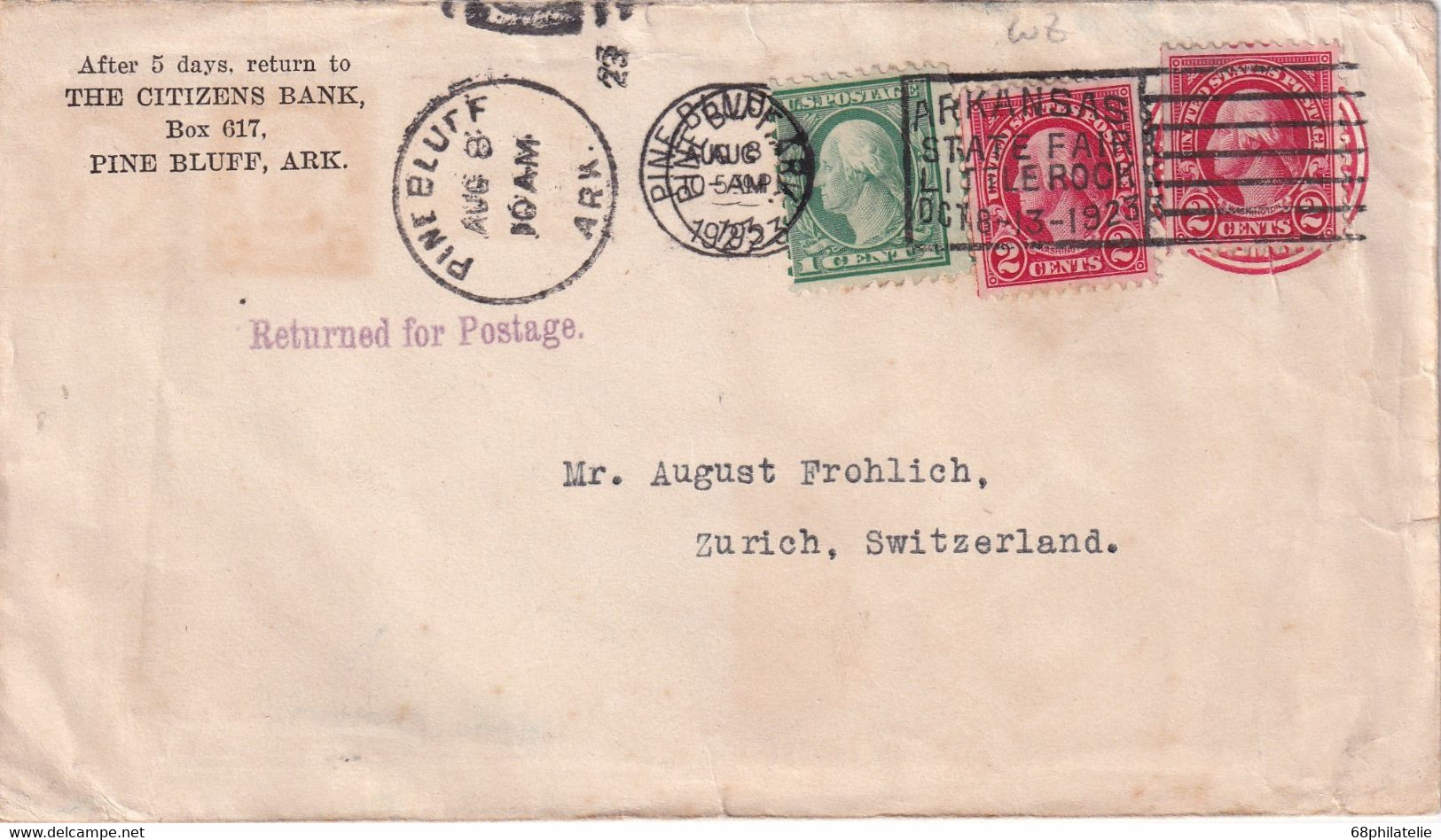 USA 1923    ENTIER POSTAL/GANZSACHE/POSTAL STATIONERY LETTRE DE PINE BLUFF - 1921-40