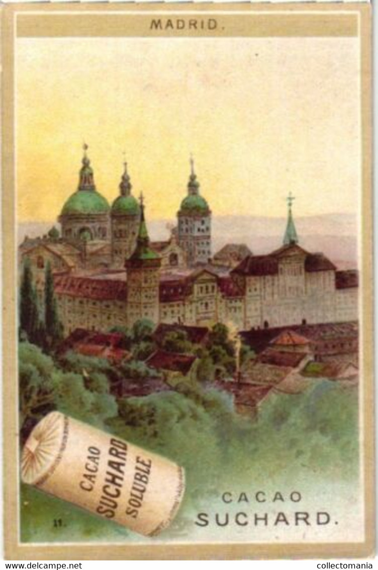 6 Chromo Litho Cards Chocolate SUCHARD Set 62B Litho Cards Chocolate SUCHARD C1898 Chocolate Suisse, Famous  Buildings - Suchard