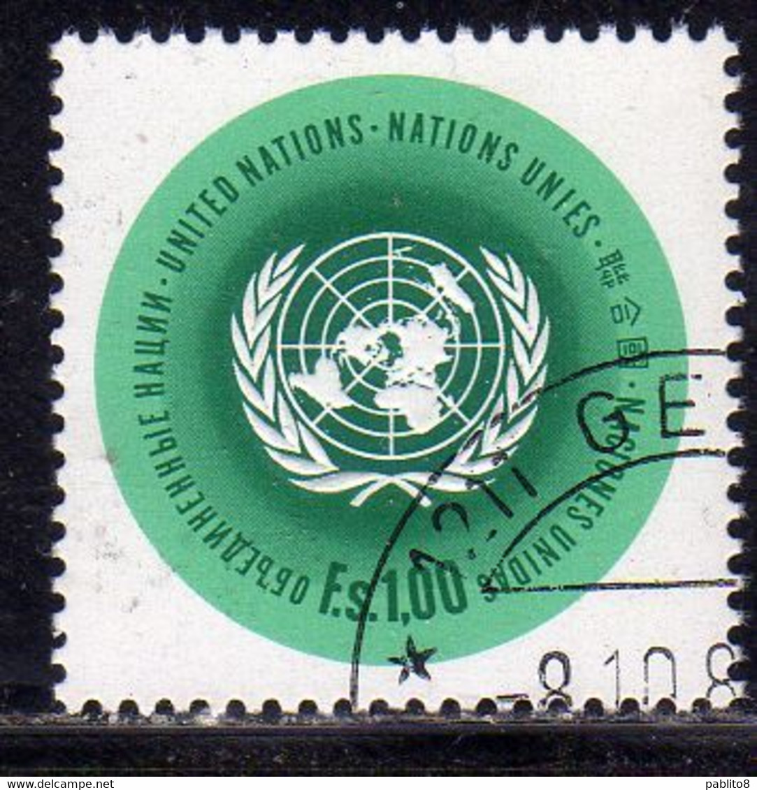 UNITED NATIONS GENEVE GINEVRA GENEVA SVIZZERA ONU UN UNO 1969 1970 EMBLEM EMBLEMA 1.00fr USED OBLITERE' - Oblitérés