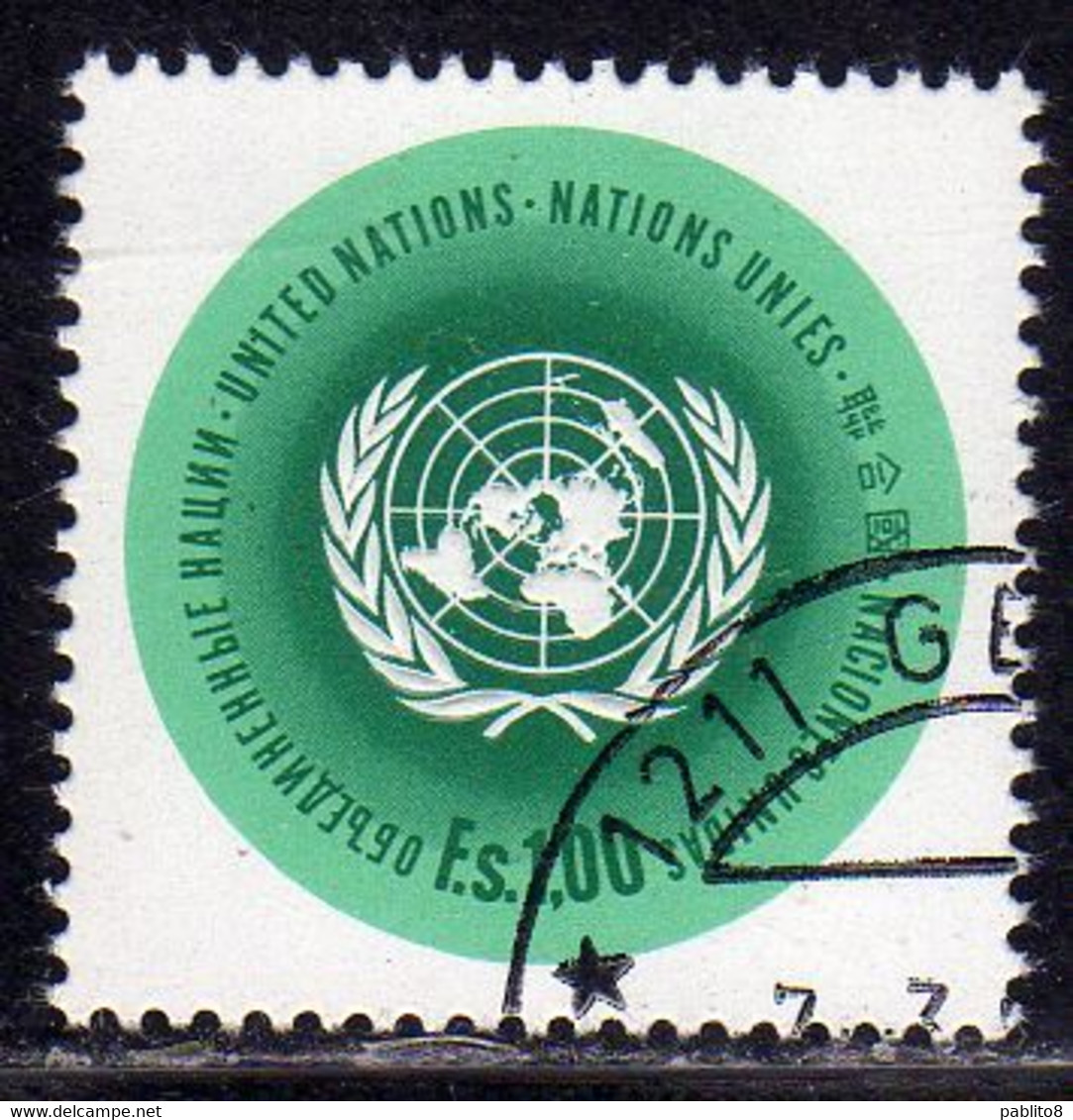 UNITED NATIONS GENEVE GINEVRA GENEVA SVIZZERA ONU UN UNO 1969 1970 EMBLEM EMBLEMA 1.00fr USED OBLITERE' - Gebruikt